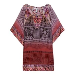 Diane von Furstenberg DVF Tabala Silk Tunic Dress Purple Red  Print‎ Size 2 XS/S